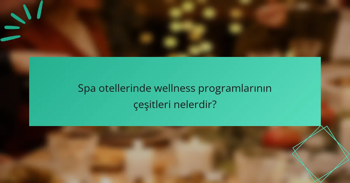 Spa otellerinde wellness programlarının çeşitleri nelerdir?