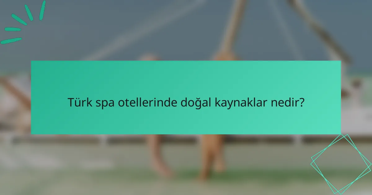 Türk spa otellerinde doğal kaynaklar nedir?