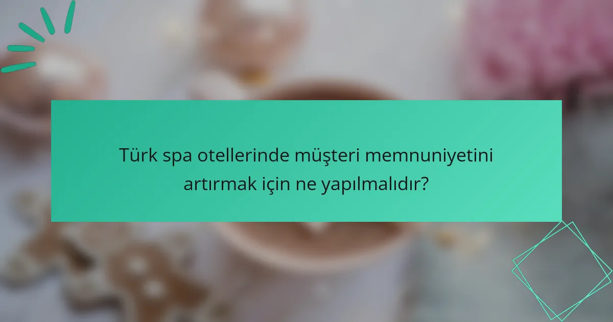 Türk spa otellerinde müşteri memnuniyetini artırmak için ne yapılmalıdır?