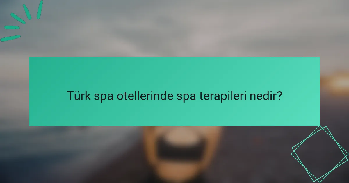 Türk spa otellerinde spa terapileri nedir?