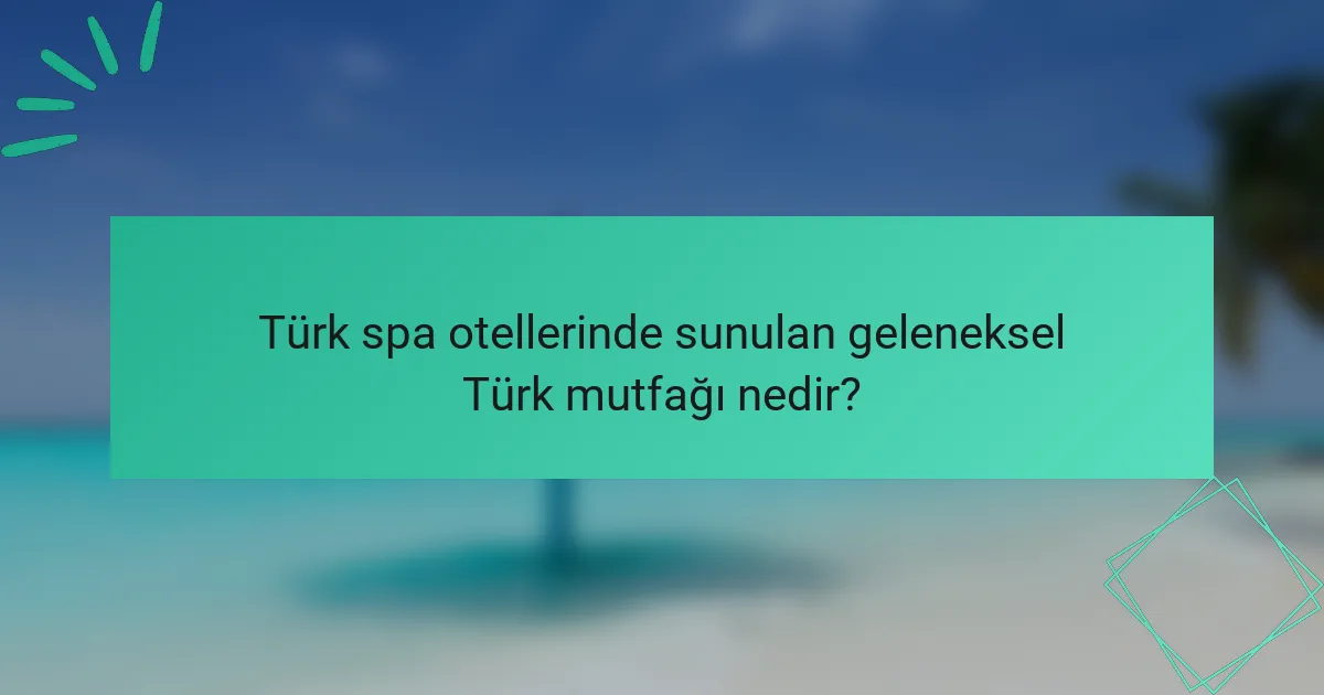 Türk spa otellerinde sunulan geleneksel Türk mutfağı nedir?