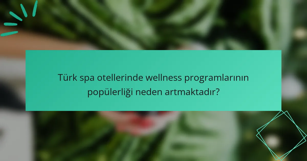 Türk spa otellerinde wellness programlarının popülerliği neden artmaktadır?